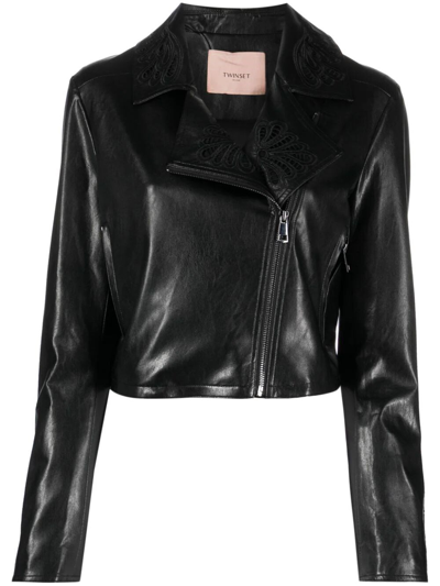 Twinset Zip-up Faux-leather Biker Jacket In Black