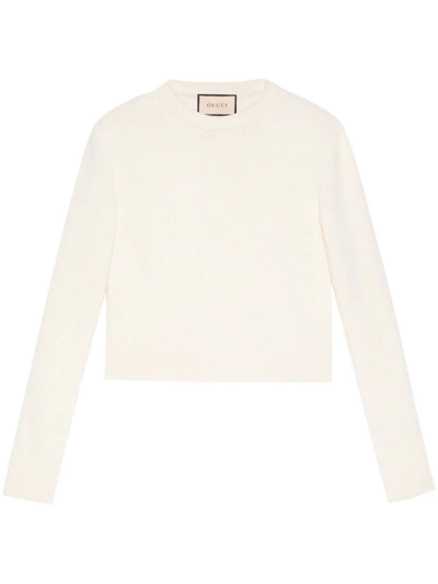 Gucci Back-button Ribbed-knit Wool Sweater In White