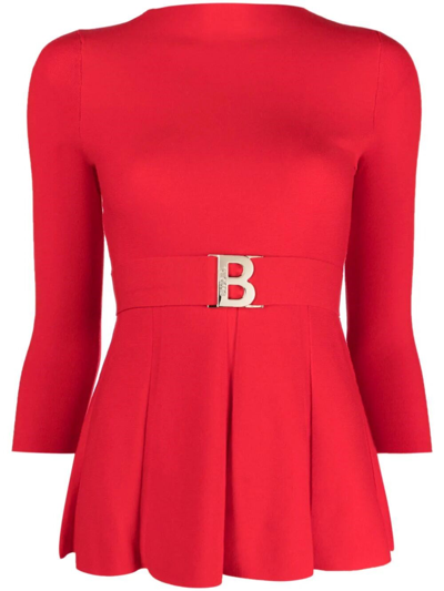 Blugirl Logo-belt Peplum Blouse In Red