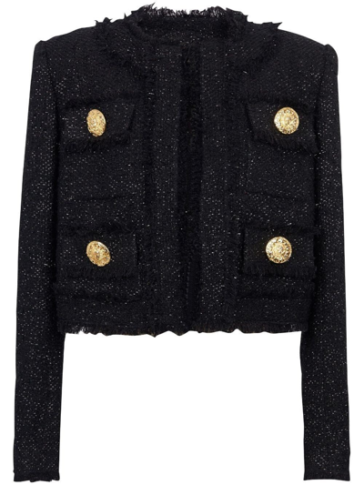 Balmain Cropped Tweed Jacket In Black