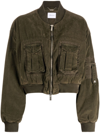 Blumarine Green Cropped Bomber Jacket With Patch Pockets In Cotton Denim Woman In Green