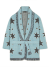 Alanui Star Printed Belted Fringed Cardigan In Blue