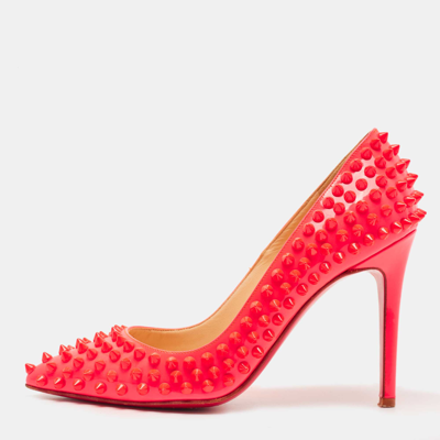 Pre-owned Christian Louboutin Neon Pink Patent Leather Fifi Spike Pumps Size 36