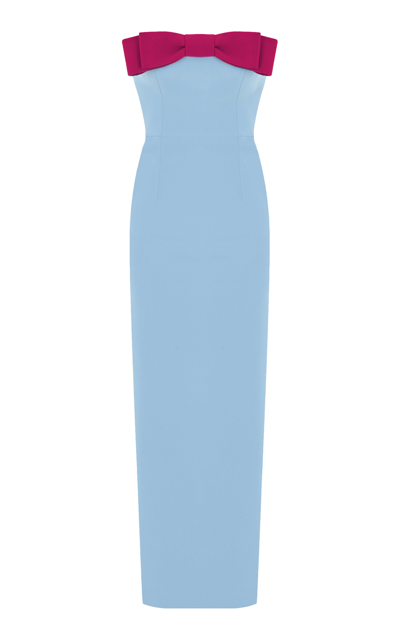 The New Arrivals Ilkyaz Ozel Eléa Bow-detailed Crepe Strapless Maxi Dress In Light Blue