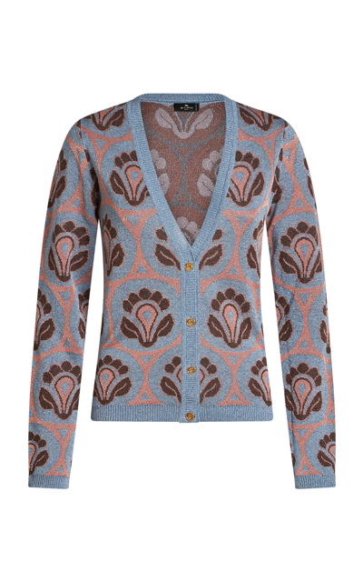 Etro Patterned Knit Cardigan In Blue