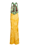 ETRO EMBROIDERED JACQUARD TWISTED HALTER MAXI DRESS
