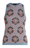 Etro Crystal Feather Embellished Foulard Knit Tank Top In Blue