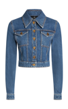 Etro Cropped Embroidered Denim Jacket In Medium Wash