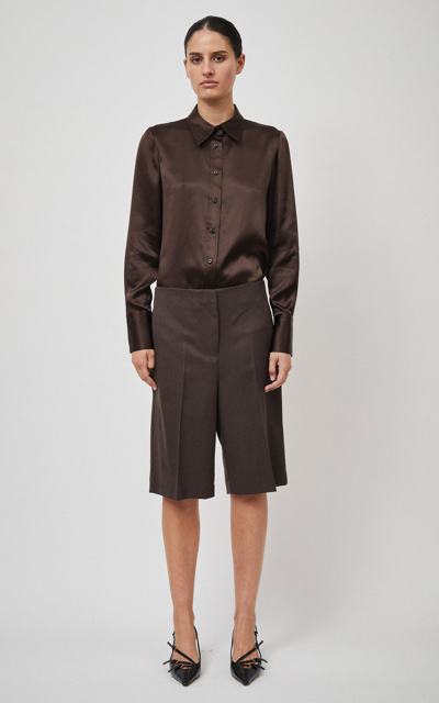 Beare Park Tailored Wool-silk Shorts In Brown