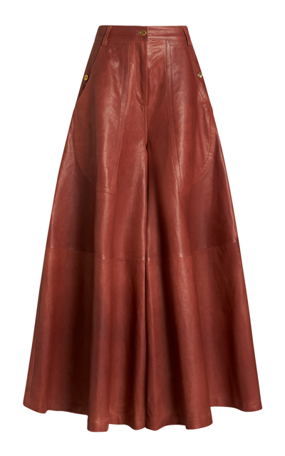 Etro Leather Wide-leg Cargo Trousers In Brown