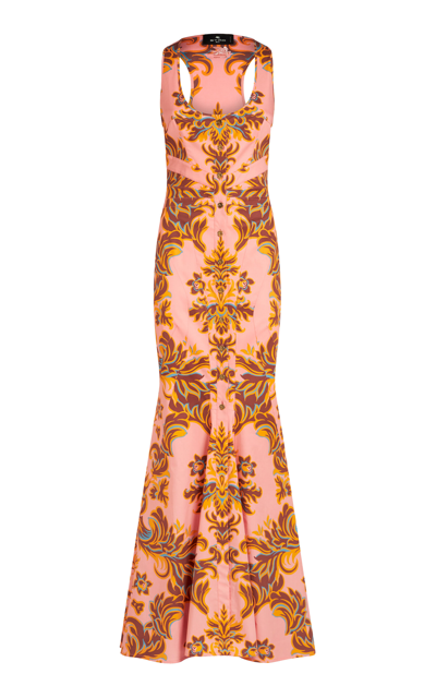 Etro Floral Stretch-cotton Maxi Dress In Pink & Purple