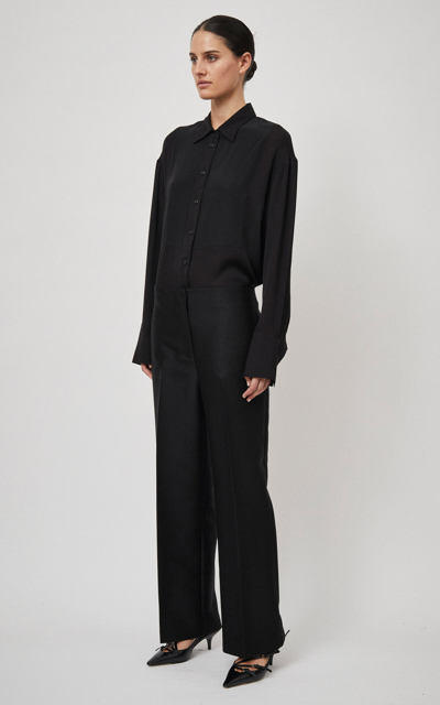 Beare Park Relaxed Pleated Wool Pants In Black