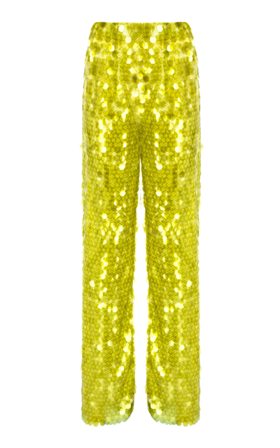 The New Arrivals Ilkyaz Ozel Clapton Paillette-sequined Wide-leg Pants In Yellow