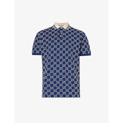 Gucci Men's Striped-collar Monogram-embroidered Regular-fit Stretch-cotton Piqué Polo Shirt