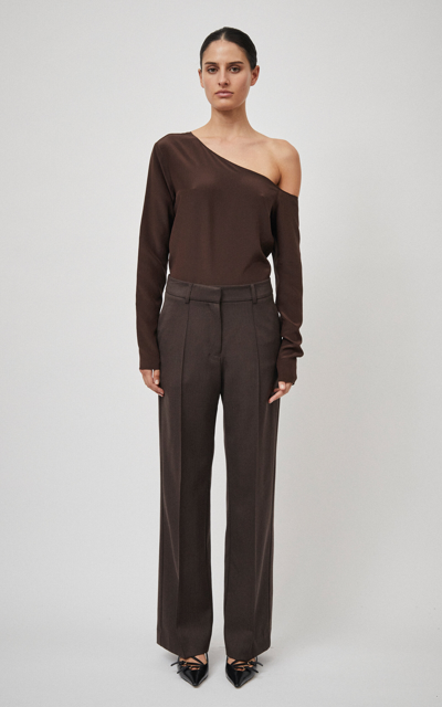 Beare Park Slouch Pleated Wool Wide-leg Pants In Brown