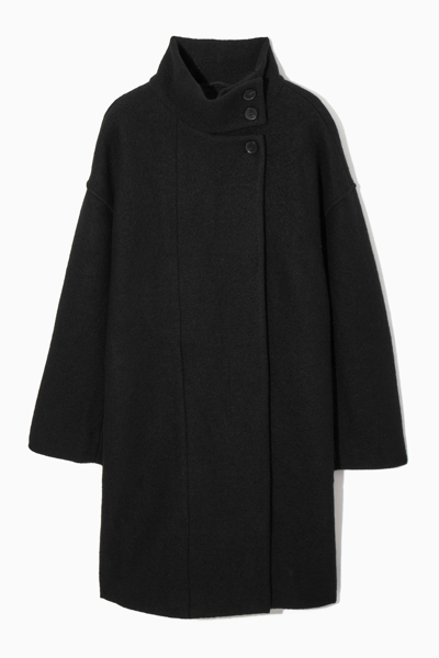 Cos Funnel-neck Boiled-wool Coat In Black