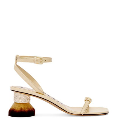 Loewe Petal Brush Heel Leather Sandals In Neutrals