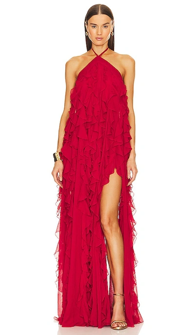 Patbo Open-back Ruffle Halter Maxi Dress In Red