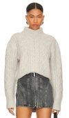 Rag & Bone Brody Mock Neck Cable Stitch Sweater In Light Grey