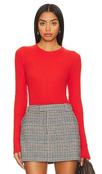 Autumn Cashmere Rib Crew Neck Top In Red