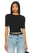 Enza Costa Silk Rib Cropped Half Sleeve Crew Tee In Black