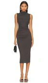 Enza Costa Silk Knit Sleeveless Twist Midi Dress In Charcoal