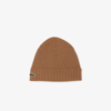 Lacoste Unisex Ribbed Wool Beanie - One Size In Brown