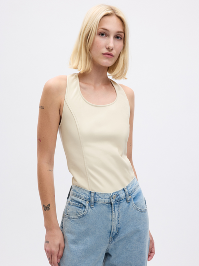 Gap Project  Vegan Leather Thong Bodysuit In Chino Beige