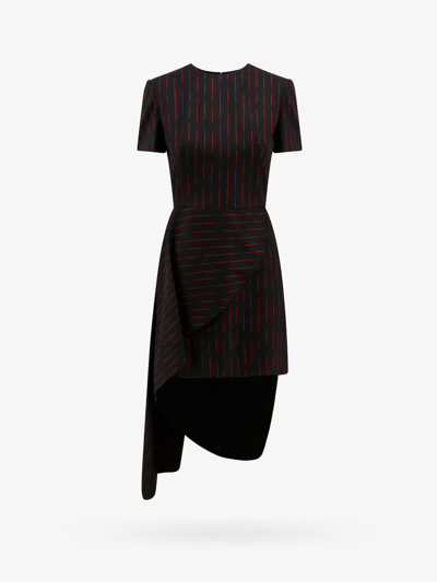 Alexander Mcqueen Pinstripe Mini Dress With Long Asymmetric Hem In Black