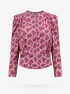 Isabel Marant Printed Blouse With Buttoned Cuffs And Ruched Shoulders In Pink