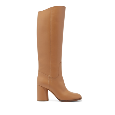 Casadei Cleo Leather - Woman High Boots Caramel 38
