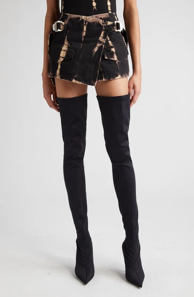 Dion Lee Tie-dye Denim Wrap Miniskirt In Black_multi