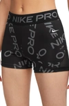 Nike Women's  Pro Mid-rise 3" Printed Shorts In Black