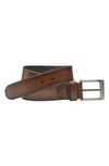 Johnston & Murphy Burnished Edge Leather Belt In Brown