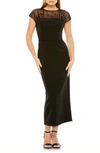 Mac Duggal Sheer Lace Yoke Crepe Dress In Black