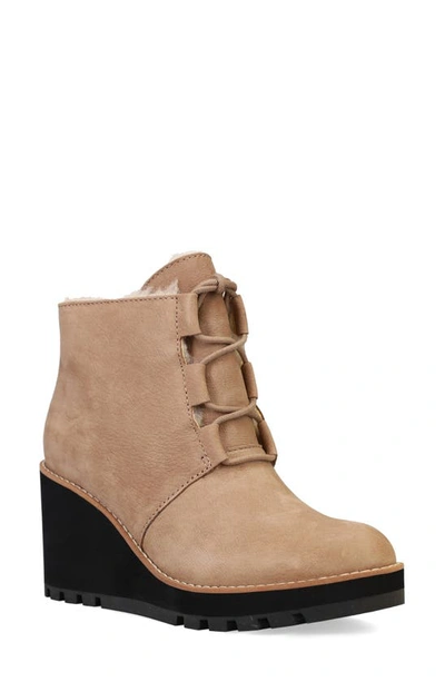 Eileen Fisher Alpine Suede Lace-up Wedge Booties In Earth