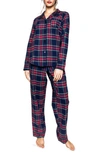 Petite Plume Windsor Tartan Flannel Pajama Set In Navy