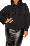 BUXOM COUTURE BUXOM COUTURE TIE NECK PLEATED SLEEVE TOP