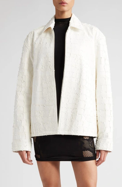 Dion Lee Snake Etched Leather Jacket In White