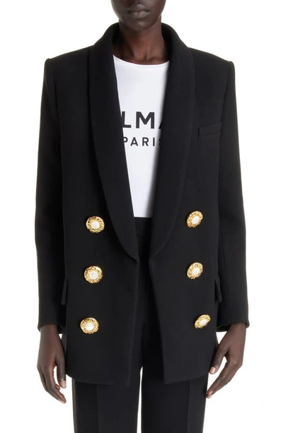Balmain Wool Crepe Open Jacket In Black