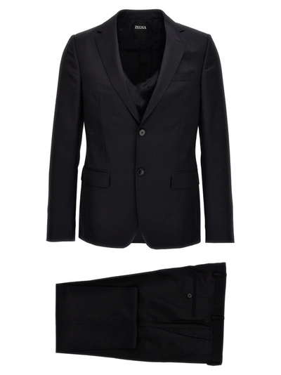 Zegna Wool And Mohair Suit In Black