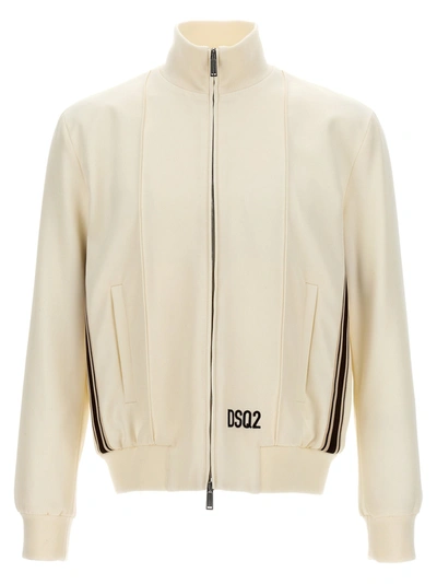 Dsquared2 Tailored Wool Blend Track Jacket In Off-white