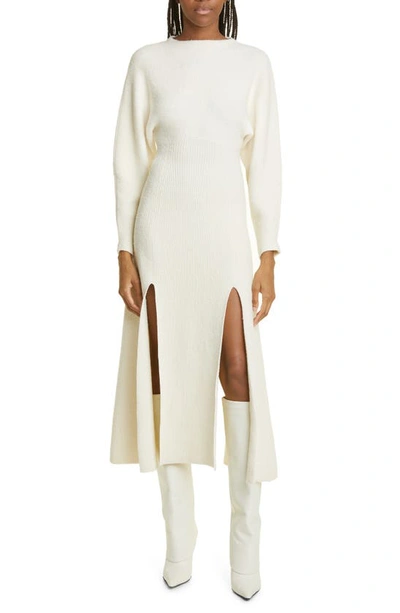 Proenza Schouler Slits-hem Long-sleeve Boucle Midi Dress In Ivory