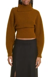 Proenza Schouler Button-shoulder Wool Viscose Boucle Sweater In 216 Walnut