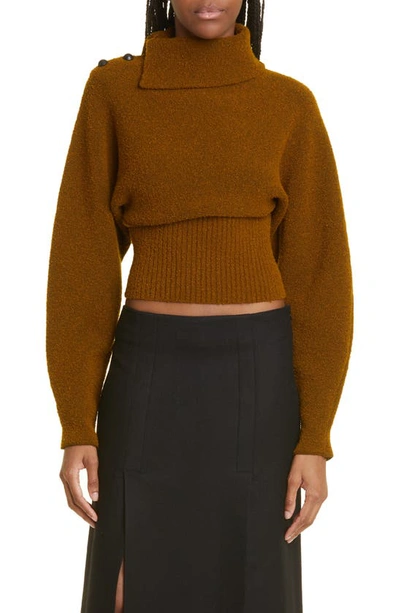 Proenza Schouler Button-shoulder Wool Viscose Boucle Sweater In 216 Walnut