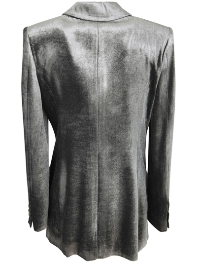 Alberta Ferretti Velvet Double-breasted Blazer Jacket In Grey