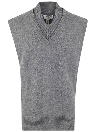 Maison Margiela Gray V-neck Vest In Grey