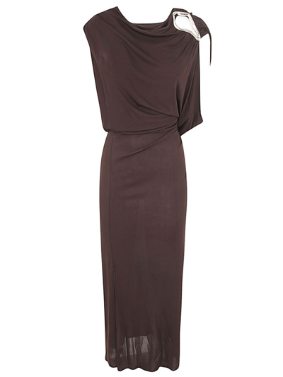 Lanvin Draped Long Dress In Brown