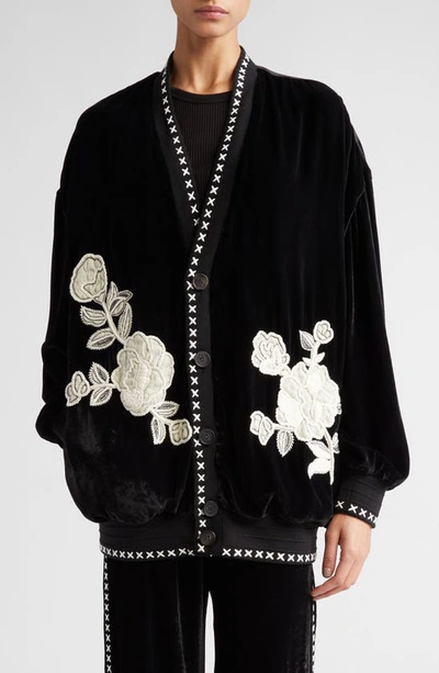 Golden Goose Velvet Embroidered Button-front Jacket In Black