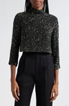 Twp Moonage Dream Sequin Mock Neck Silk Crop Top In Hunter Green